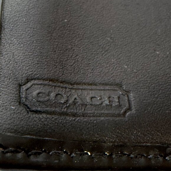 Coach Black Patent Leather Wallet Trifold Turnlock Closure Embossed Signature - Picture 14 of 16